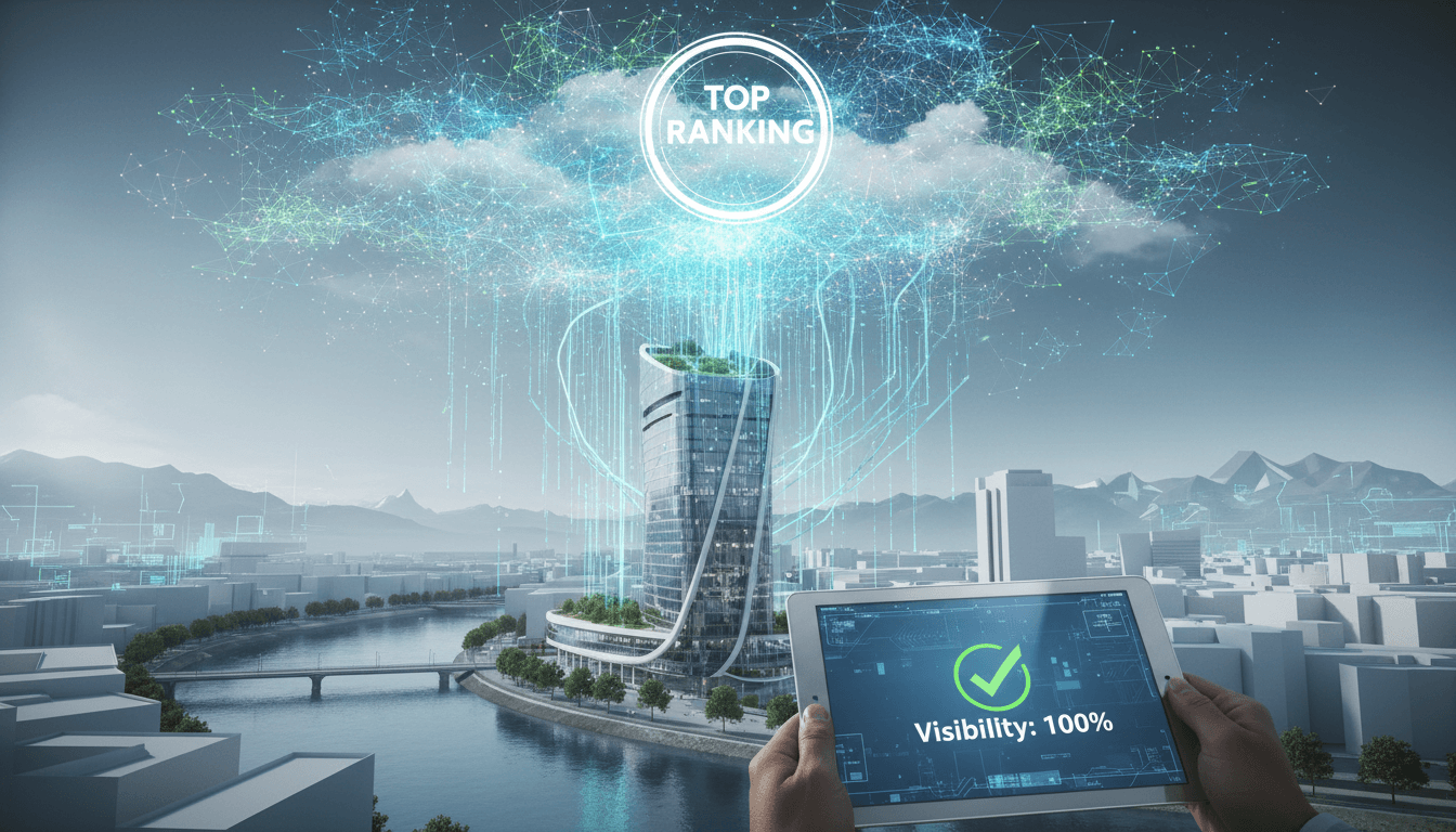 RIEMVISION KI-Sichtbarkeit & Google Ranking – Darstellung der technischen Architektur für Answer Engine Optimization (AEO), die Webseiten für Google-Algorithmen und KI-Systeme wie ChatGPT sichtbare und interpretierbar macht.