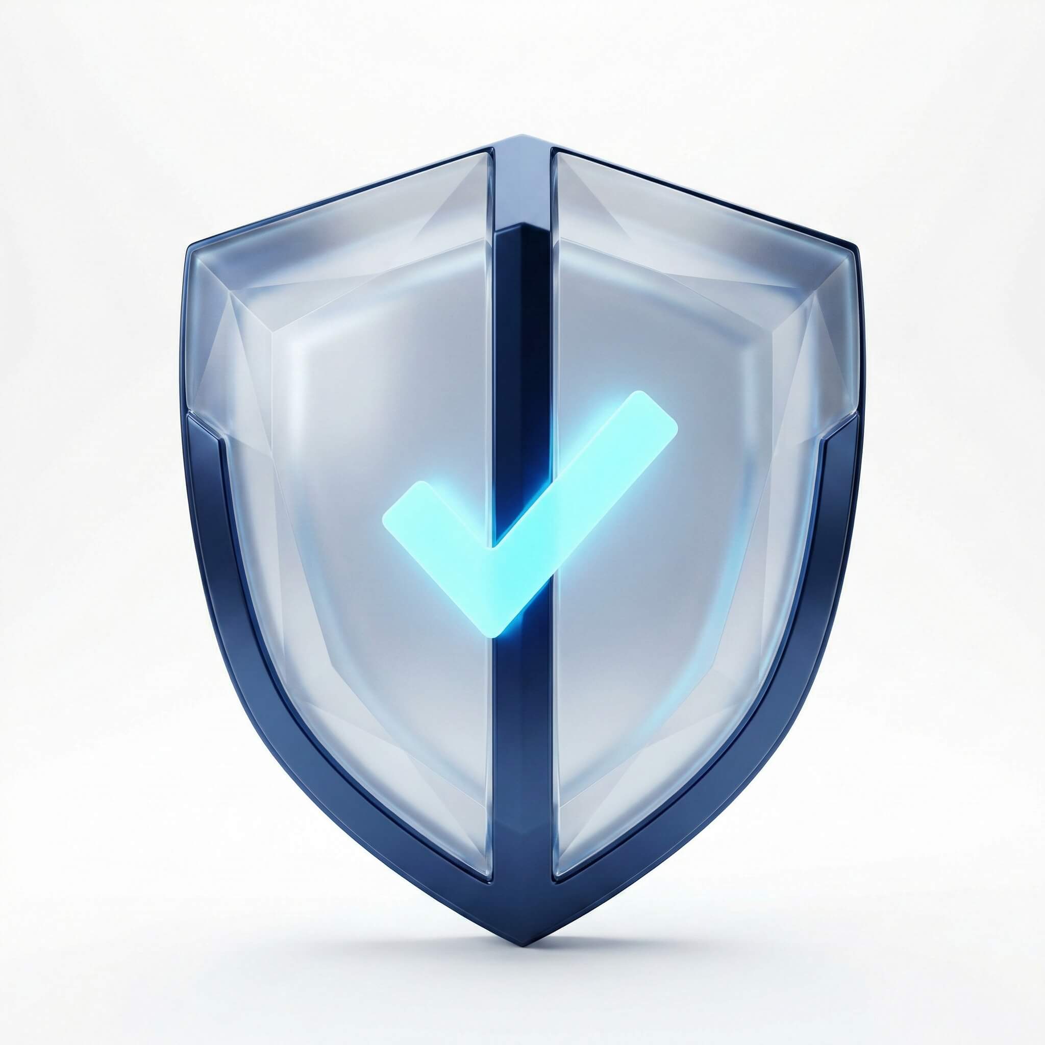 Gläsernes Schutzschild mit Haken: Symbol für DSGVO-Konformität.